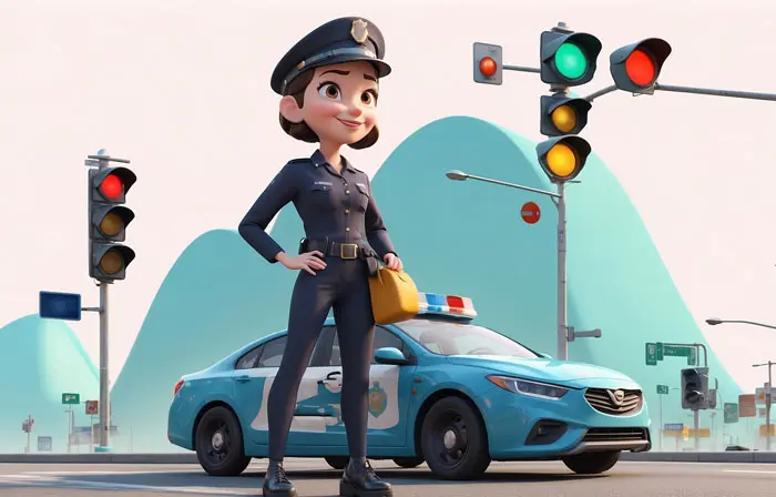 Female Traffic Police on Duty Stunning 3D Character Design Art Illustration 700